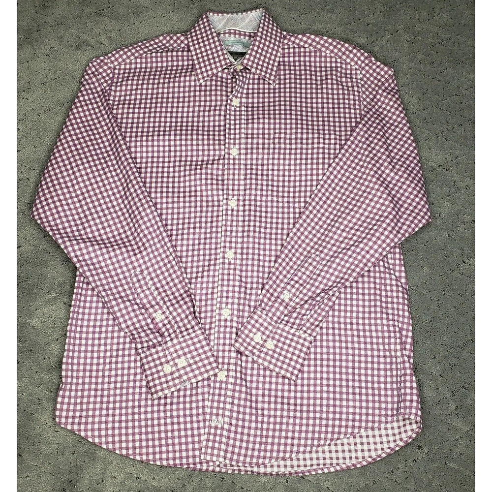 Johnston‎ & Murphy Shirt Mens M Purple Gingham Plaid Button Up Collared Business